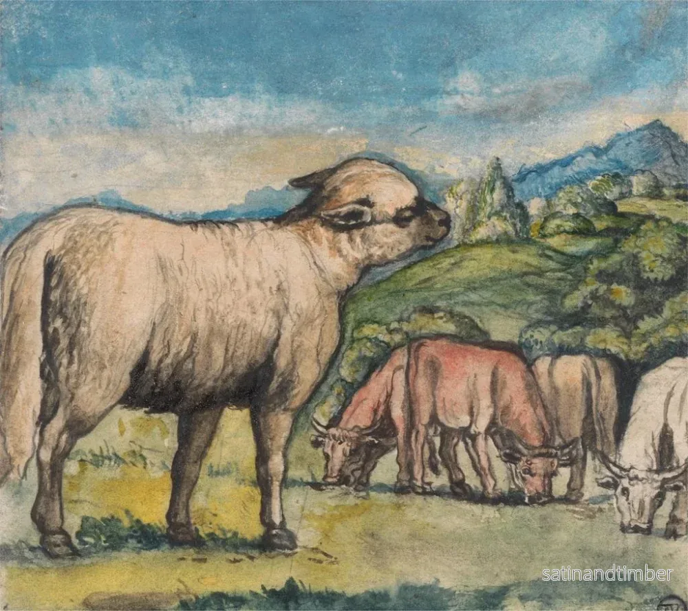 Reproduktion av målningen av lamm och oxar i ett pastoral landskap - Edward Calvert - Bild 2