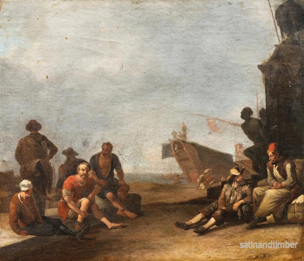 Reproduktion av målningen Vue sur un port du sud avec des marchands et des prisonniers, un navire et la statue de Ferdinand Ier de Médicis à Livourne - Johannes Lingelbach - Bild 2