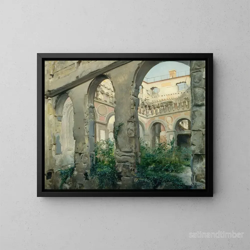 Reproduktion av målningen Les ruines de l'ancienne Cour des comptes, à l'emplacement de l'actuel musée d'Orsay, 7e arrondissement - Georges Rouard