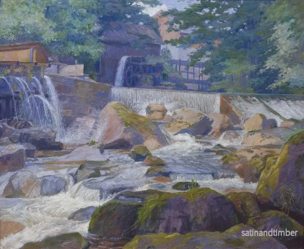 Reproduktion av målningen Barrage fluvial avec moulin Klam près de Grein - Hugo Schubert - Bild 2