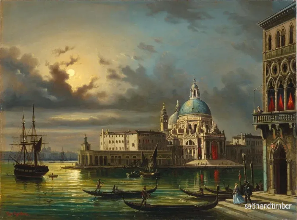 Reproduktion av målningen La Punta della Dogana och Santa Maria della Salute i Venedig i månsken - Giovanni Grubacs - Bild 2