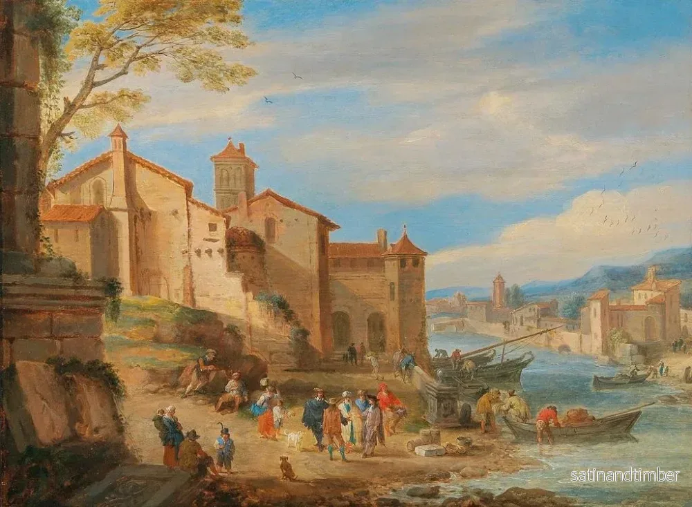 Reproduktion av målningen Le port de Ripa Grande à Rome avec des marchands en conversation - Pieter Bout - Bild 2