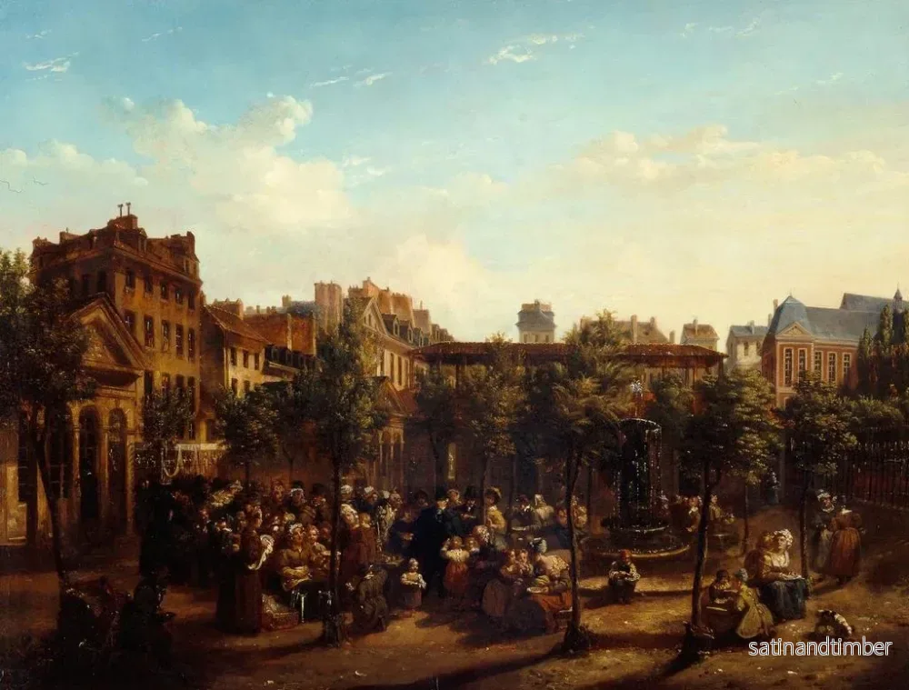 Reproduktion av målningen av mannen med den lilla blåa kappan som delar ut soppa och bröd på marknadsplatsen Saint-Martin - Jean Baptiste Lecoeur - Bild 2