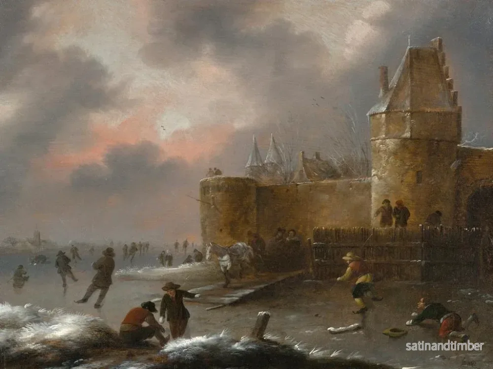 Reproduktion av målningen vinterlandskap med skridskoåkare - Nicolaes Molenaer - Bild 2