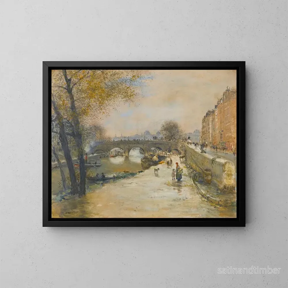 Reproduktion av målningen Le quai devant le Pont-Neuf - Jean François Raffaëlli