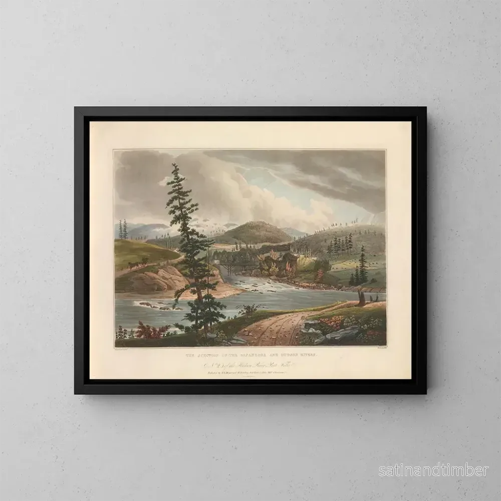 Reproduktion av målningen av Confluence des rivières Sacandaga et Hudson - John Hill