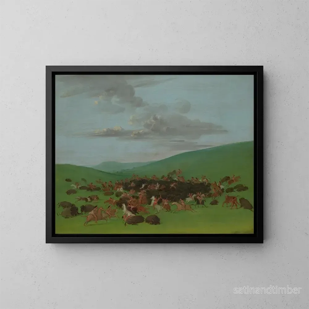 Reproduktion av målningen Jakt på bison omgiven av Hidatsa – George Catlin Reproduktion av målningen Jakt på bison omgiven av Hidatsa – George Catlin