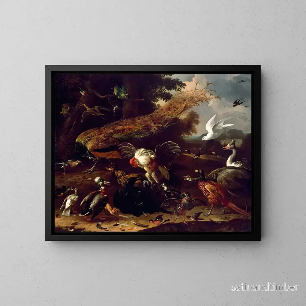 Reproduktion av målningen Le corbeau exposé - Melchior d'Hondecoeter