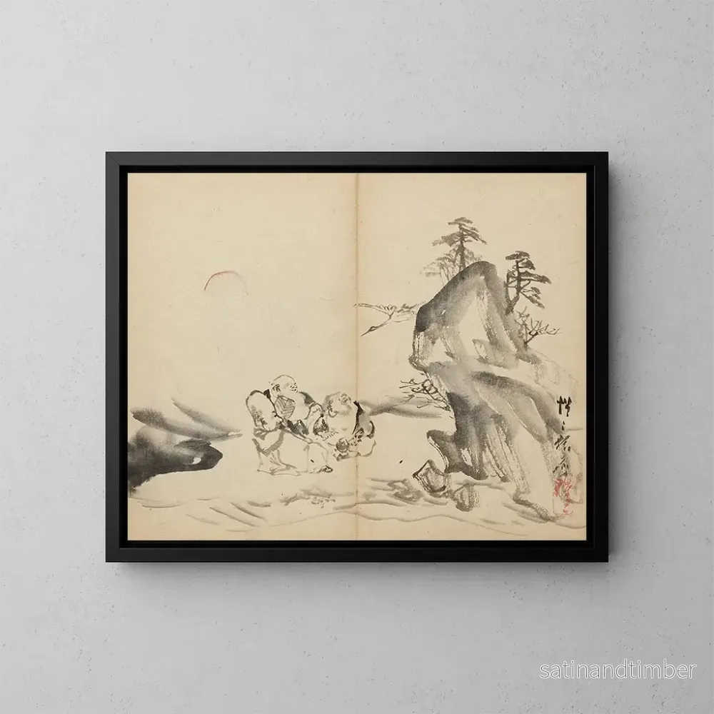 Reproduktion av målningen av Gudarna av lycka vid Mount Penglai - Kawanabe Kyōsai