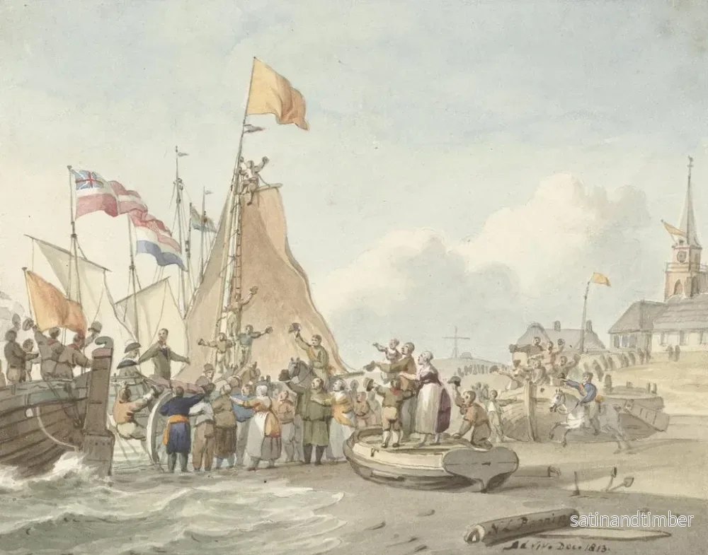 Reproduktion av målningen av ankomsten av prins Willem Frederik till Scheveningen, 30 november 1813 - Nicolaes Lodewick Penning - Bild 2