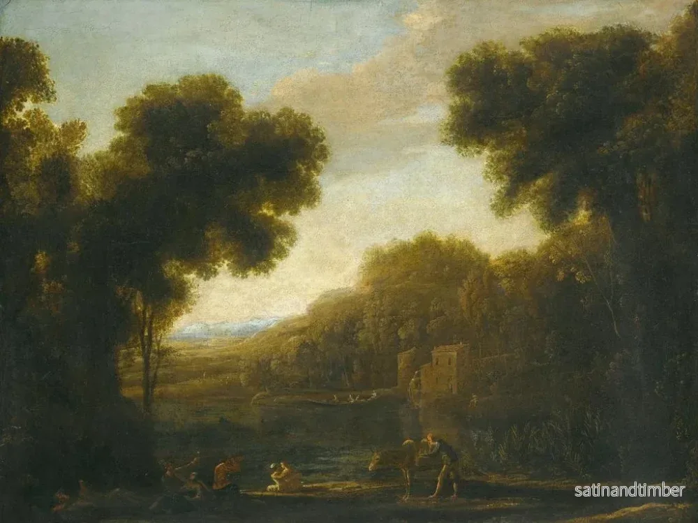 Reproduktion av målningen av ett flodlandskap med resenärer vid stranden - Claude Lorrain - Bild 2