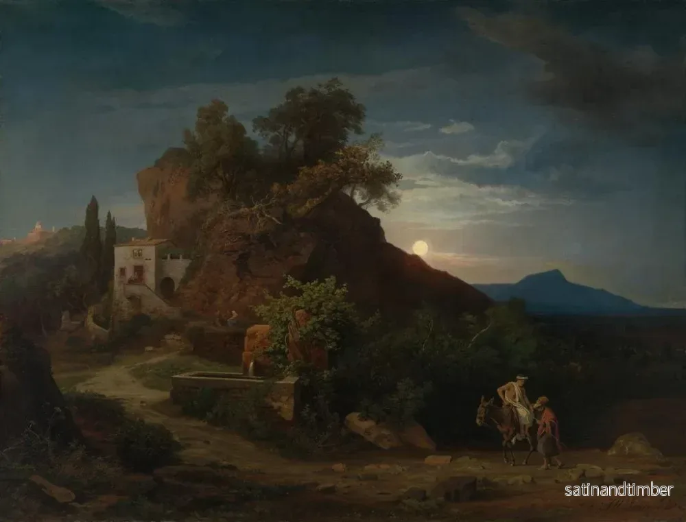 Reproduktion av målningen La nuit. L'arrivée du Samaritain avec le blessé à l'auberge - Johann Wilhelm Schirmer - Bild 2