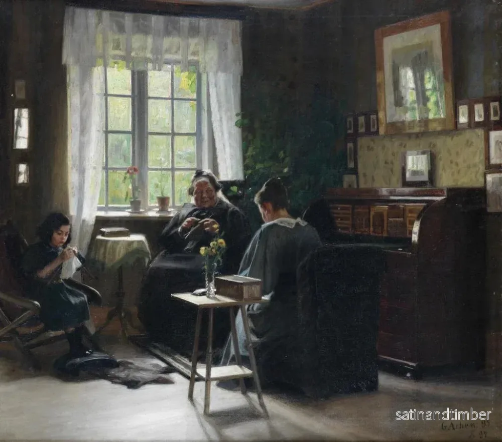 Reproduktion av målningen Mor, dotter och barnbarn stickar - Georg Achen - Bild 2