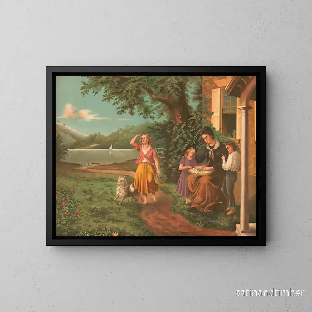 Reproduktion av målningen Mamma och barn som läser Bibeln - Joseph Hoover
