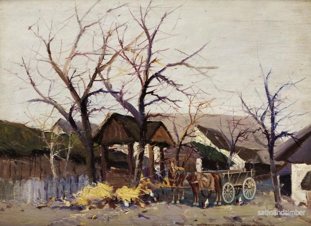 Reproduktion av målningen av hästdragna vagnar på en gård - Wilhelm Sprenger - Bild 2