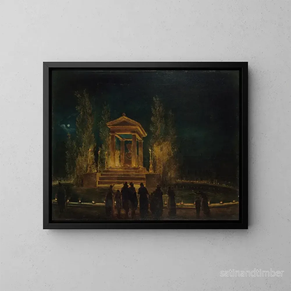Reproduktion av målningen Le mausolée provisoire de Jean-Jacques Rousseau sur le bassin des Tuileries avant la translation de ses cendres au Panthéon, nuit du 10 au 11 octobre 1794 – Hubert Robert Reproduktion av målningen Le mausolée provisoire de Jean-Jacques Rousseau sur le bassin des Tuileries avant la translation de ses cendres au Panthéon, nuit du 10 au 11 octobre 1794 – Hubert Robert