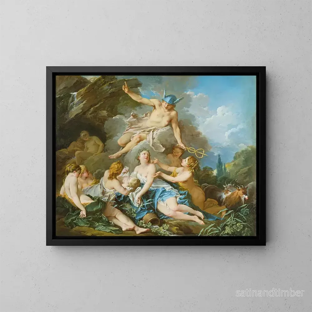 Reproduktion av målningen av den självsäkra Mercure som tröstar den unge Bacchus med nymferna - François Boucher