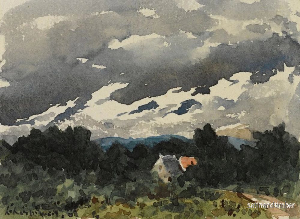 Reproduktion av målningen av molnigt landskap vid skymningen - Henri-Joseph Harpignies - Bild 2
