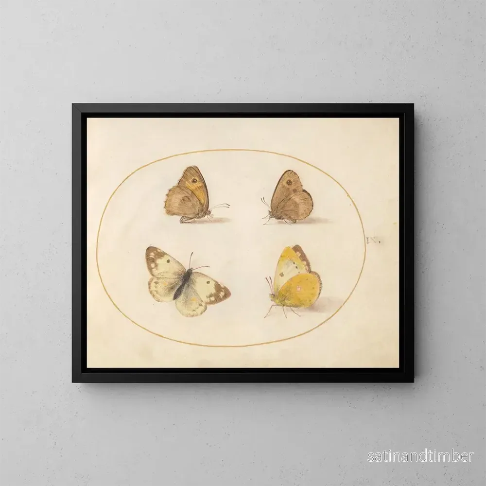 Reproduktion av målningen Plaque 09 Papillons Meadow Brown, Gatekeeper, Clouded Yellow och Bath White - Joris Hoefnagel