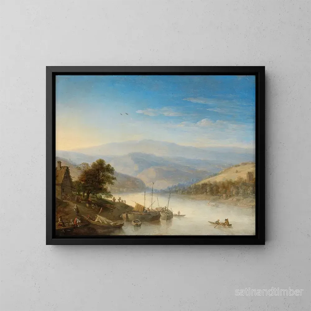 Reproduktion av målningen Vue du Rhin près d'Andernach - Herman Saftleven
