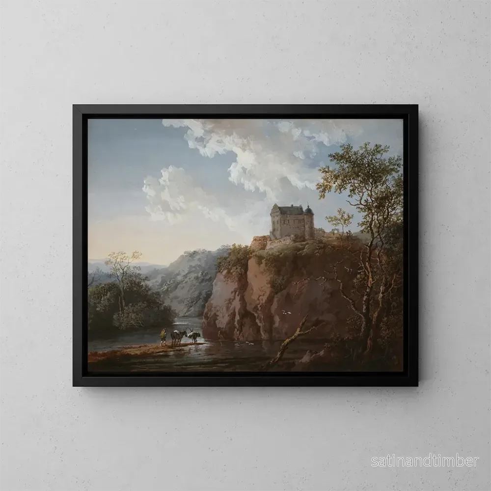 Reproduktion av målningen Château sur un rocher au-dessus d’une vallée inondée – Johann Georg Wagner