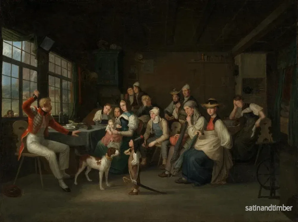 Reproduktion av målningen En schweizergardist berättar i sitt hemland om sina erfarenheter under Julirevolutionen i Paris 1830 - Johann Baptist Kirner - Bild 2