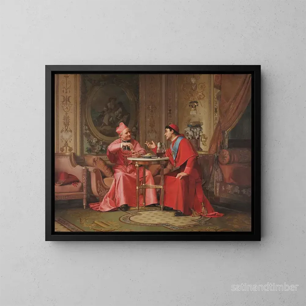 Reproduktion av målningen Vänskapsdiskussion mellan kardinaler - Jehan Georges Vibert