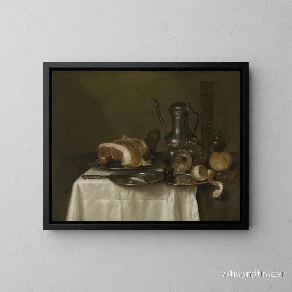 Reproduktion av målningen Naturtavla med skinka och bröd - Willem Claesz Heda