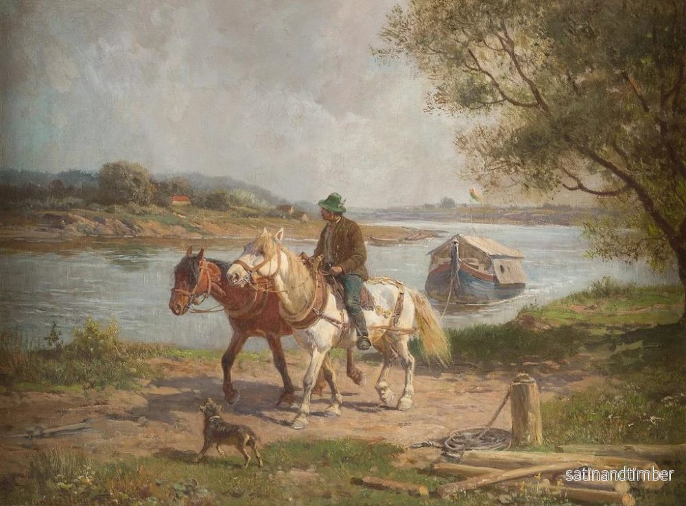 Reproduktion av målningen Fermier med hästar nära en flod - Fritz van der Venne - Bild 2