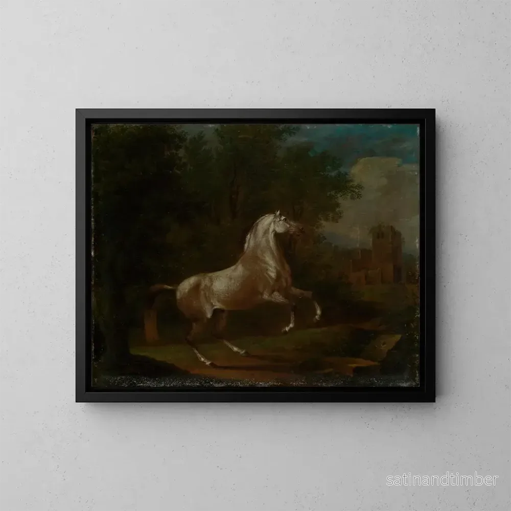 Reproduktion av målningen av den vita hästen som rider - Johann Georg Pforr