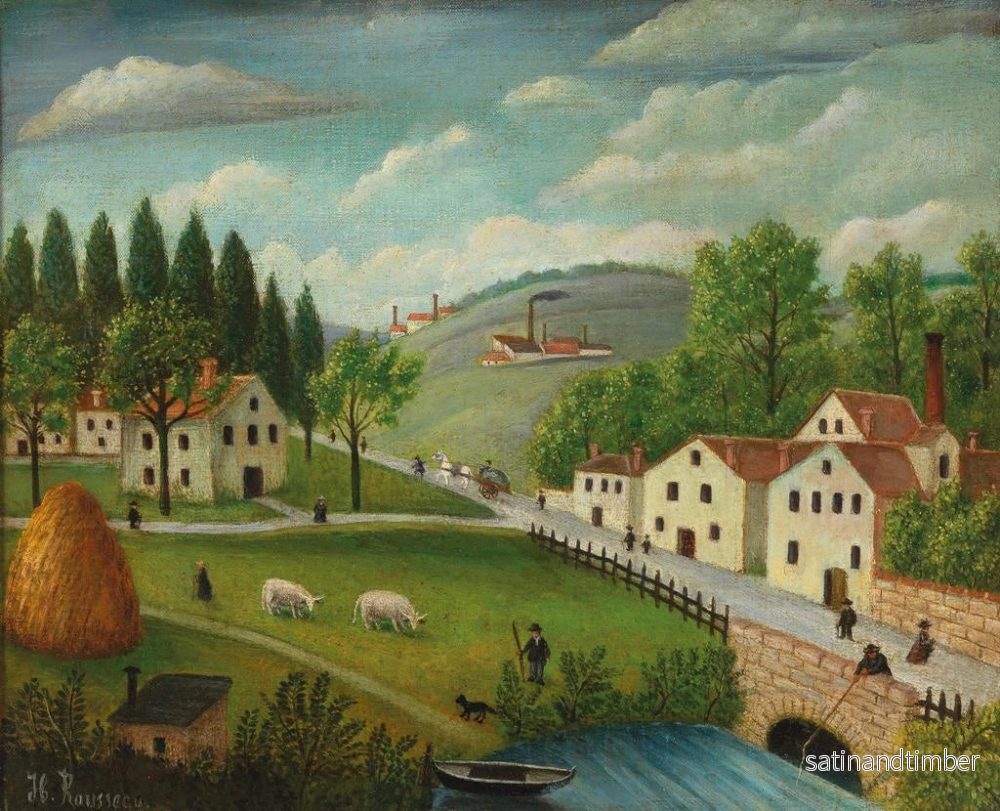 Reproduktion av målningen Landskapsmålning med landskap, bäck, fiskare och promenadgäster - Henri Rousseau - Bild 2
