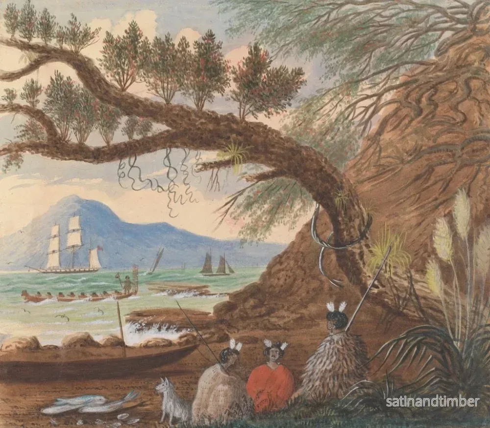 Reproduktion av målningen Vue nära Auckland, tre Maoris och en hund - Lt Gen Charles Emilius Gold - Bild 2