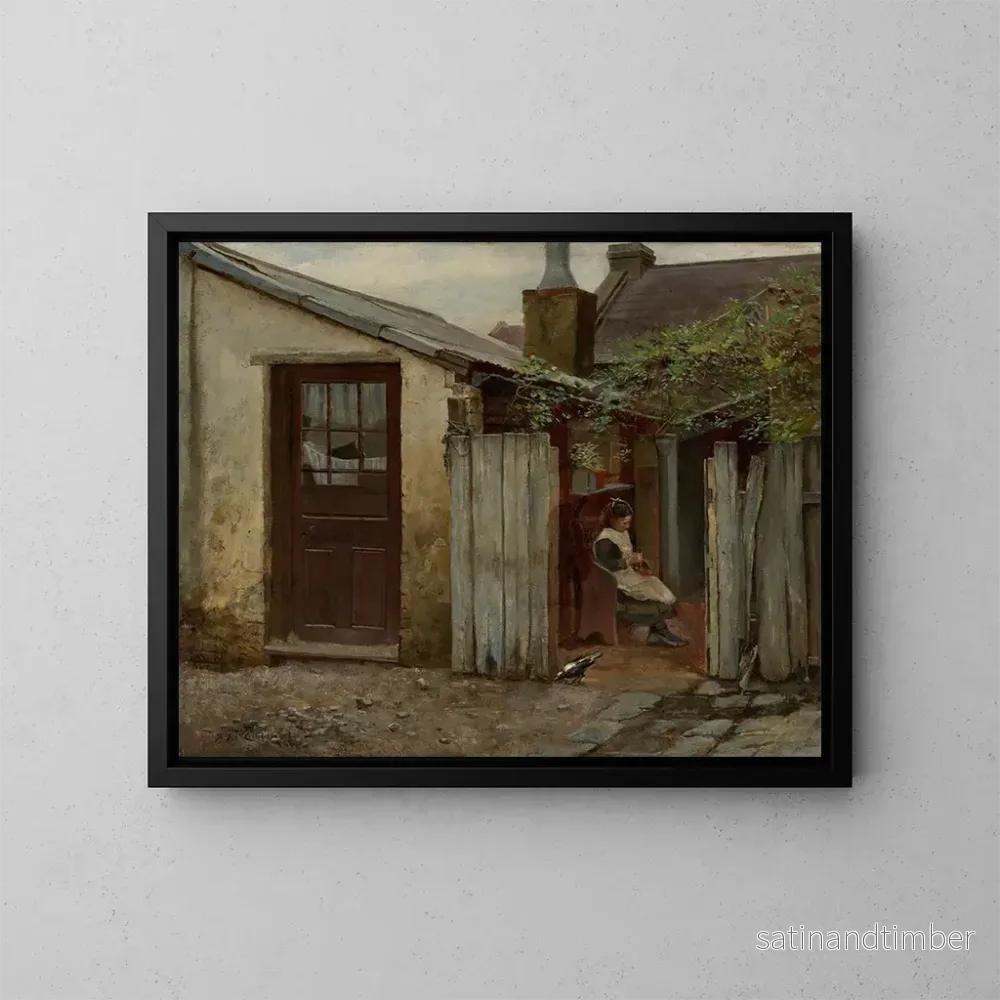 Reproduktion av målningen Flicka med en fågel vid bageriet på King Street - Frederick McCubbin