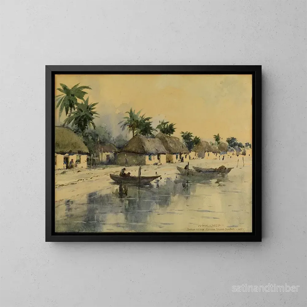 Reproduktion av målningen av by, Cozumelön, Yucatán - William Henry Holmes