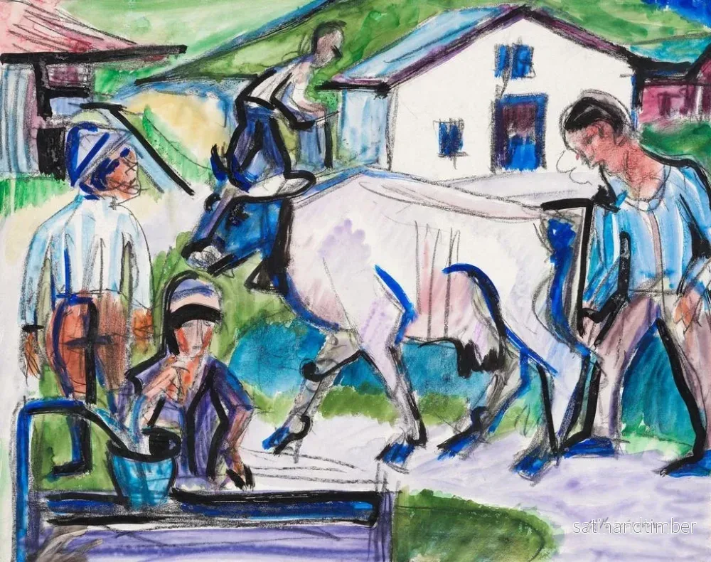 Reproduktion av målningen Landsbyborar med en ko - Ernst Ludwig Kirchner - Bild 2