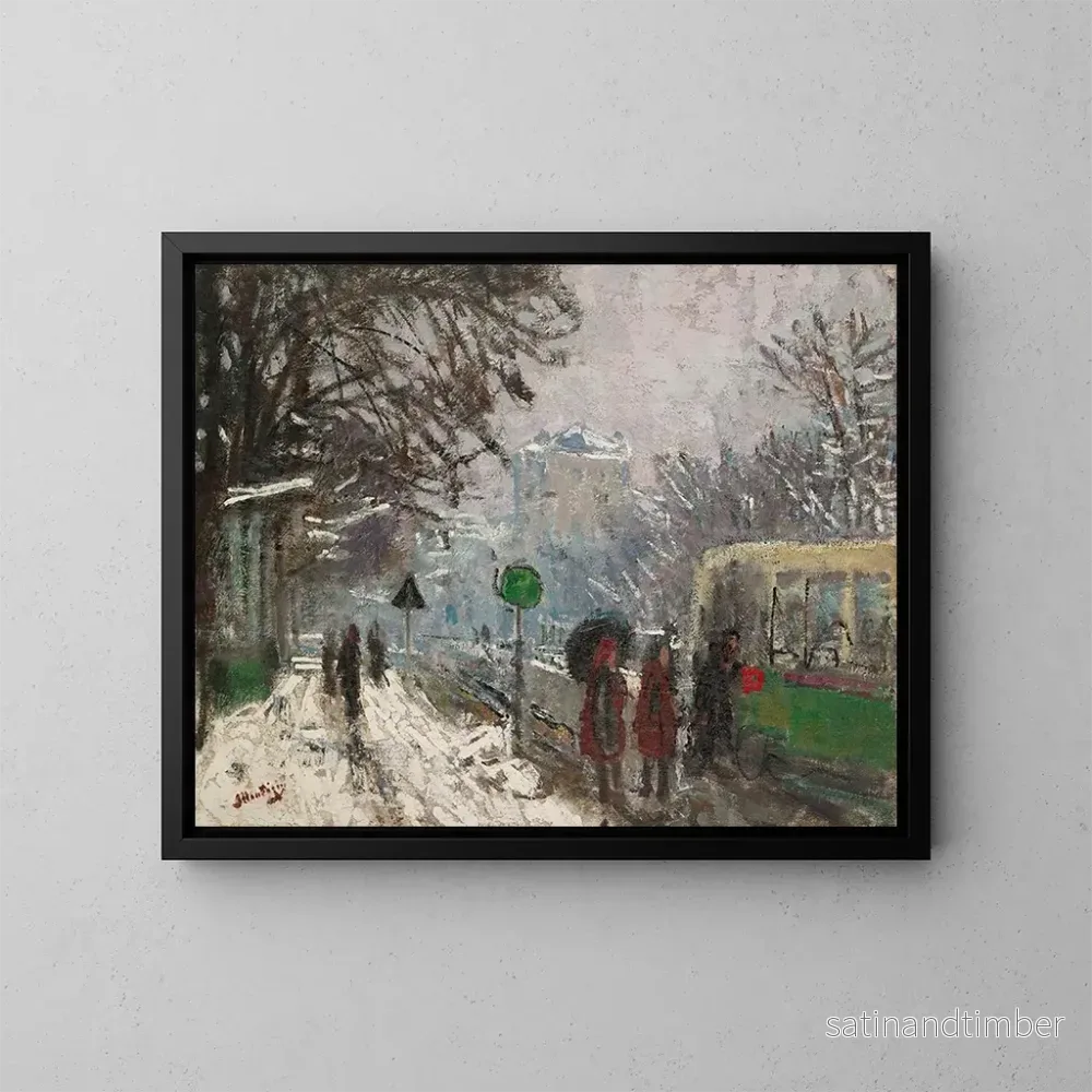 Reproduktion av målningen Boulevard Bineau under snön - Pierre-Eugène Montzin