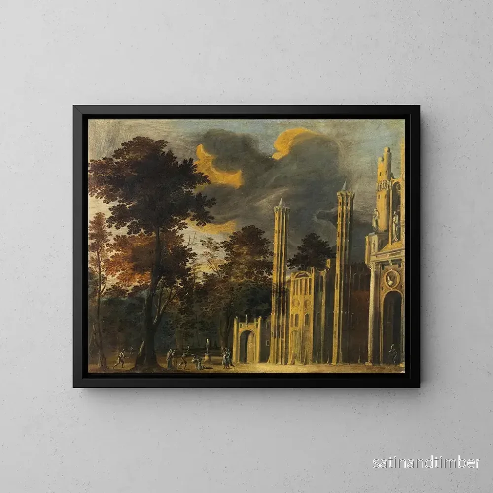 Reproduktion av målningen av helgonets halshuggning framför en katedral - François de Nom