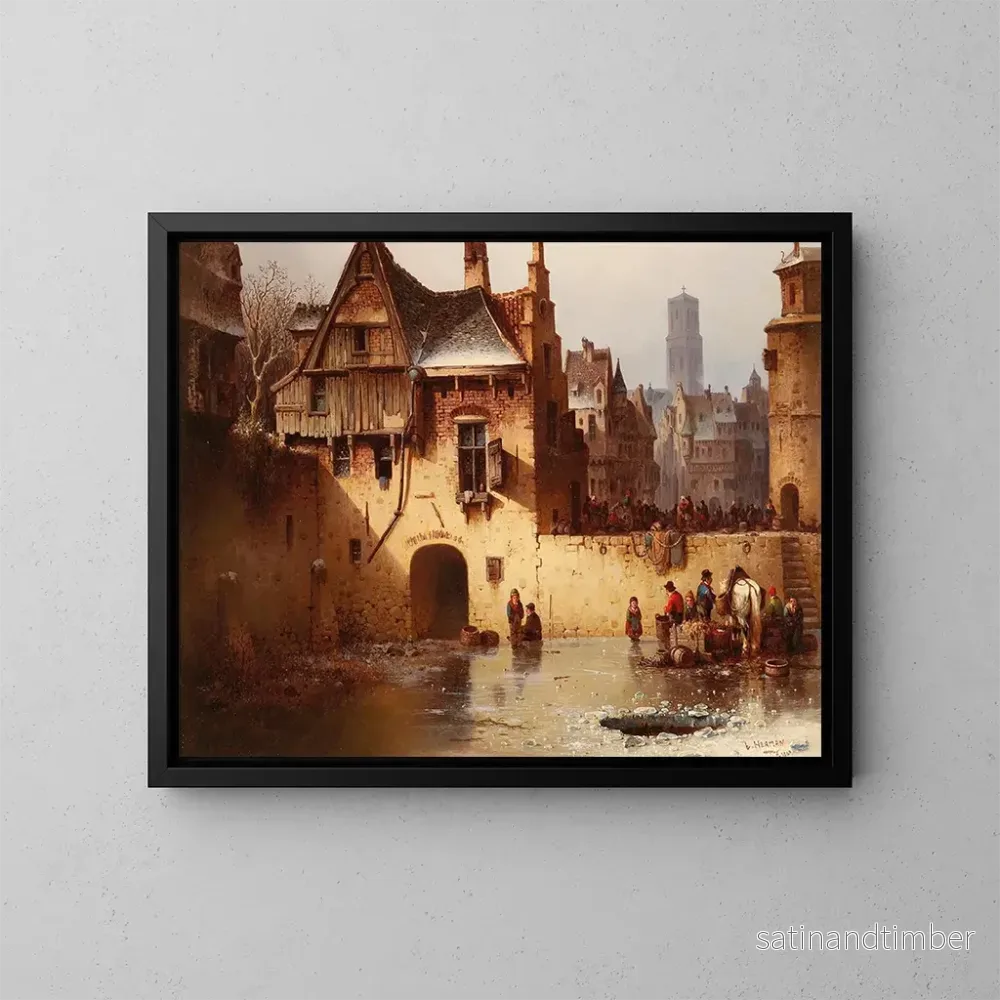 Reproduktion av målningen Vue d'une ville en hiver - Ludwig Hermann