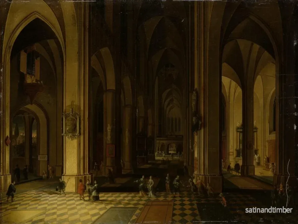 Reproduktion av målningen av ett gotiskt kyrkorum inomhus i ljuset av ljus - Pieter Neeffs den yngre - Bild 2