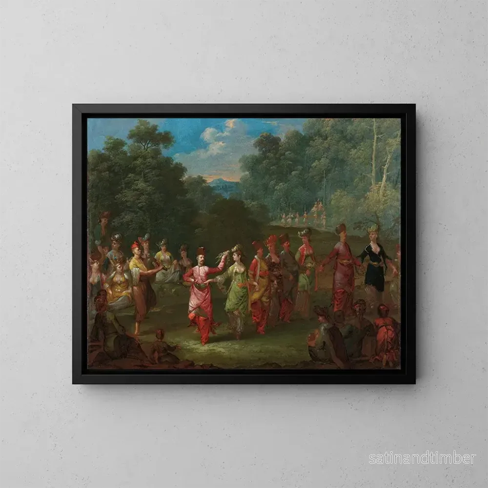 Reproduktion av målningen av grekiska män och kvinnor som dansar khorra - Johannes Christiaan Janson