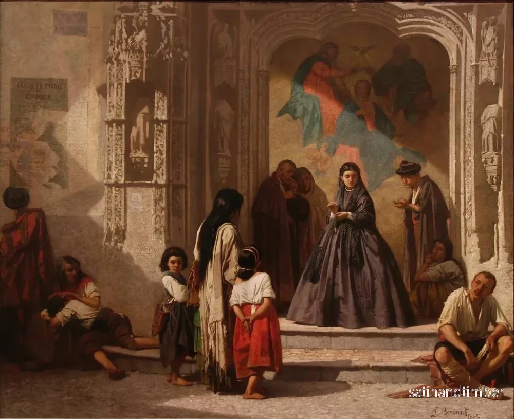 Reproduktion av målningen av en ung kvinna som skänker välgörenhet vid ingången till kapellet på sjukhuset San Sebastián, Córdoba - Léon Bonnat - Bild 2