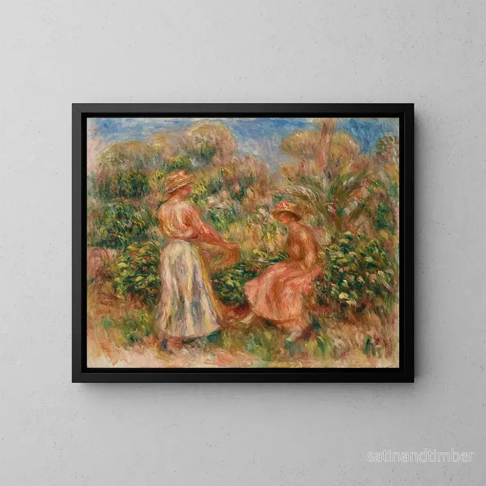 Reproduktion av målningen av två kvinnor i trädgården i Cagnes - Pierre-Auguste Renoir