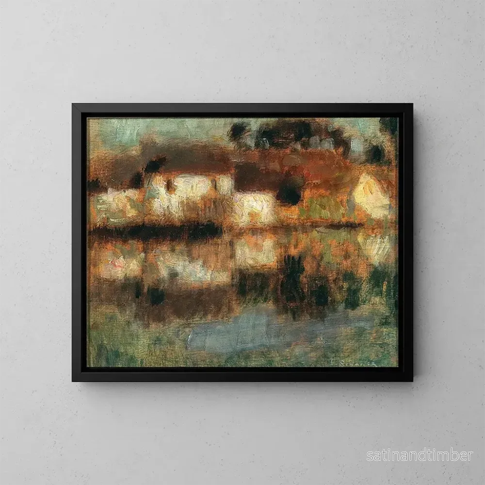 Reproduktion av målningen Les Maisons sur l'eau à Berneval ou le Canal au clair de lune - Henri Le Sidaner