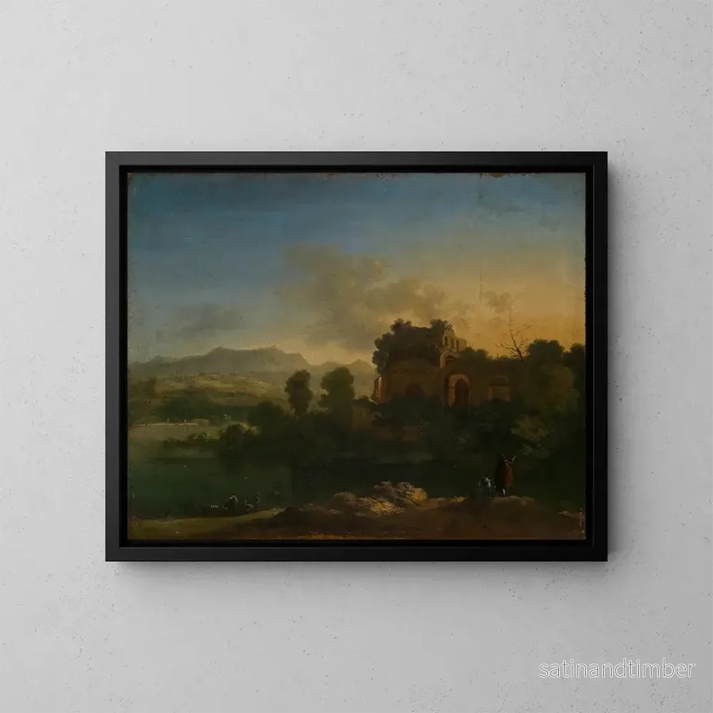 Reproduktion av målningen Landskap i söder med ruin - Karel Dujardin