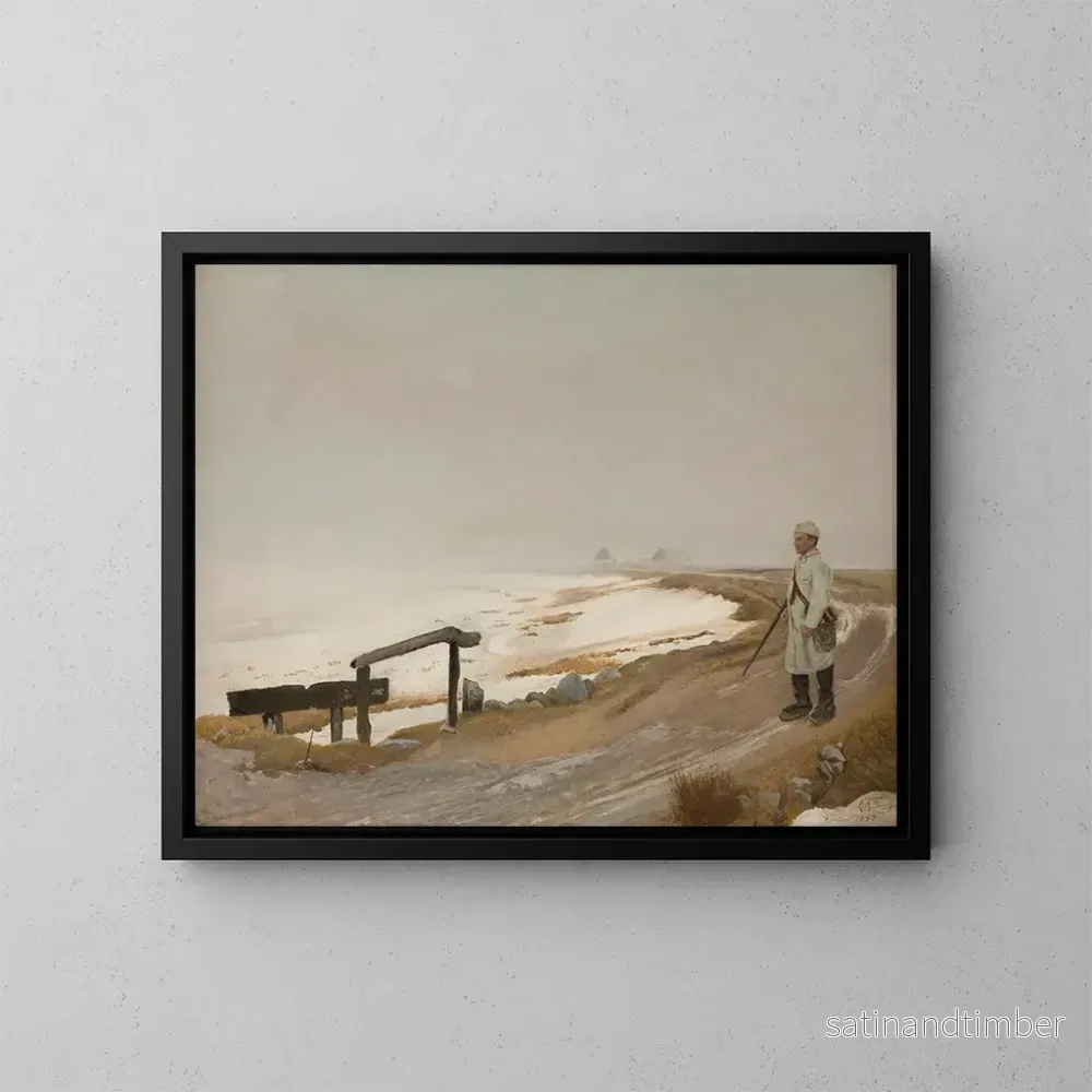 Reproduktion av målningen av en vinterdag med dimmigt väder i Karrebksminde - Laurits Andersen Ring