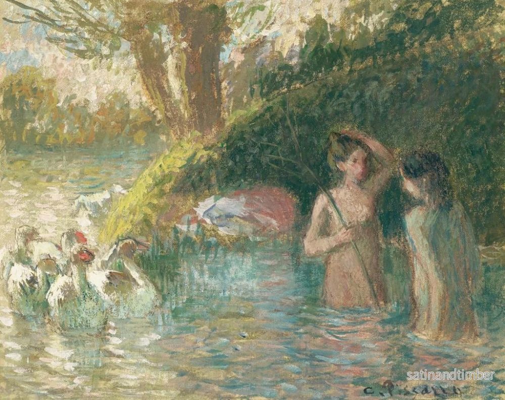 Reproduktion av målningen badande kvinnor som håller i fingrar - Camille Pissarro - Bild 2