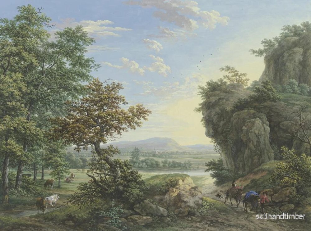Reproduktion av målningen av Prairie vid vattnet och skog med höga klippor till höger - Karl Franz Kraul - Bild 2