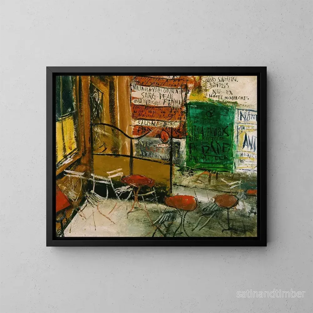 Reproduktion av målningen av caféterrass med affischer - Saeki Yūzō