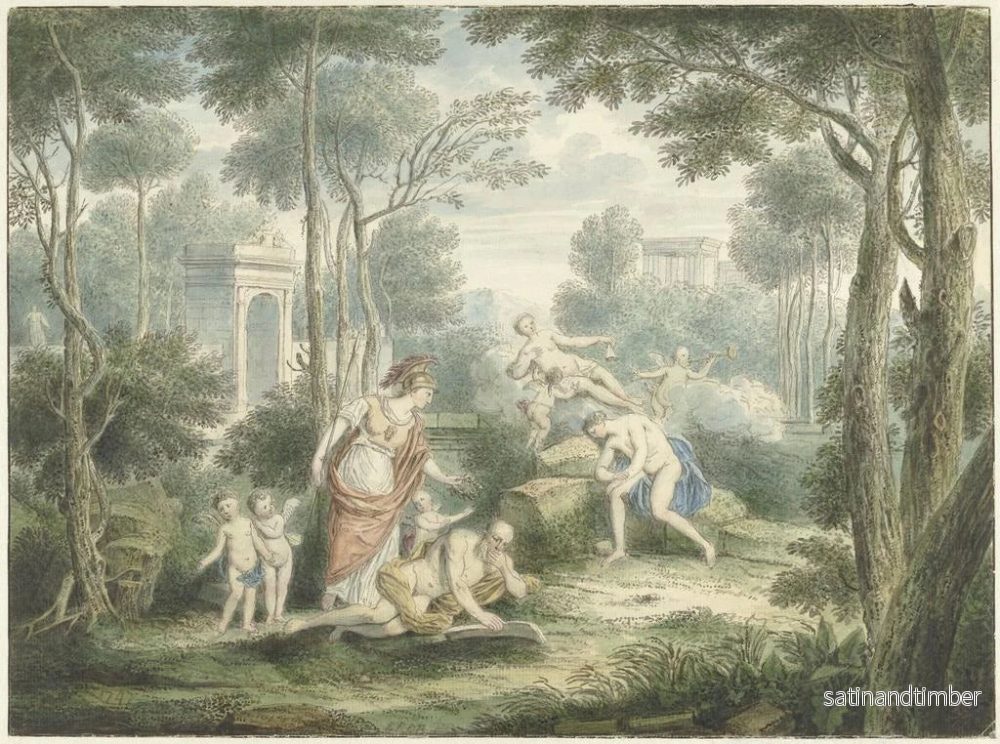 Reproduktion av målningen av ett landskap i arkadisk stil med Aten som krönar en äldre man samt Venus och Adonis - Louis Fabritius Dubourg - Bild 2