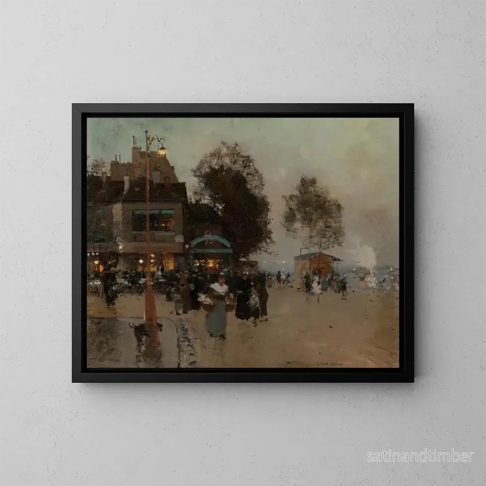 Reproduktion av målningen La guinguette vid Seine - Luigi Loir